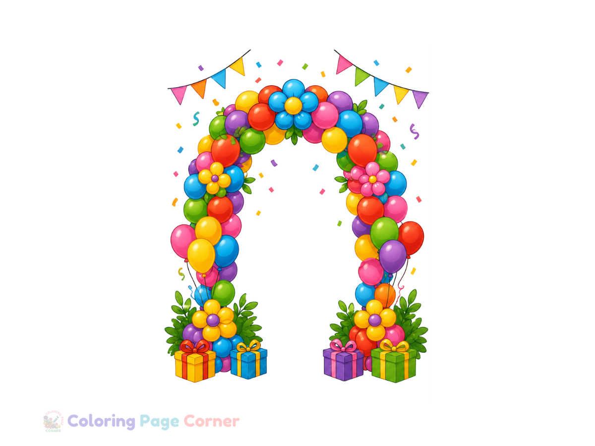 Holiday Balloon Arch Coloring Page for Kids