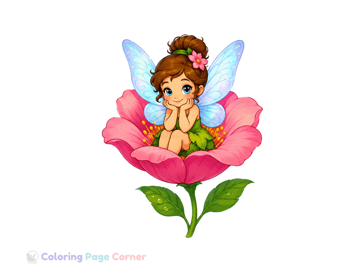Free Fairy in a Flower Coloring Page