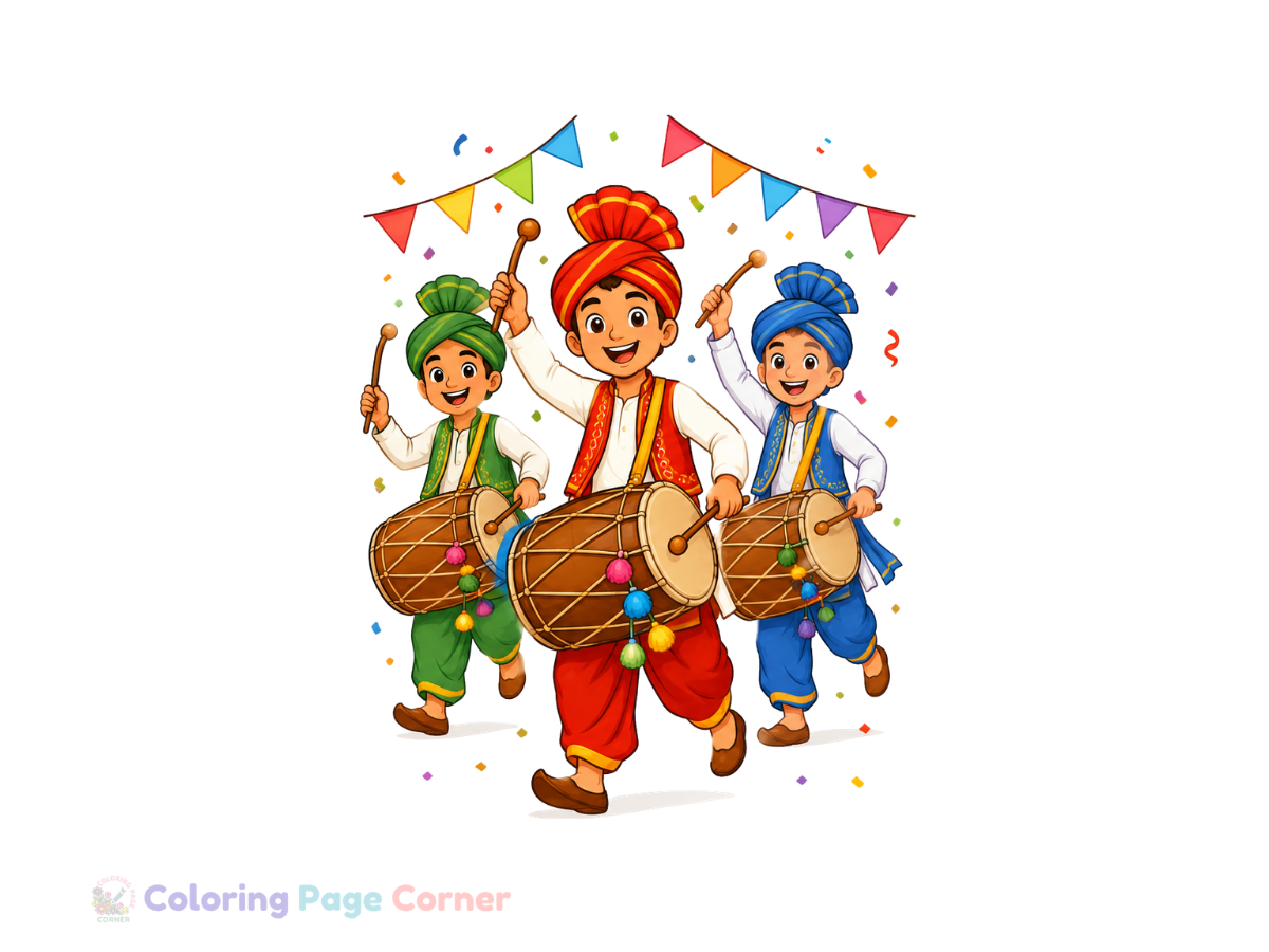 Holiday Drum Celebration Coloring Page for Kids