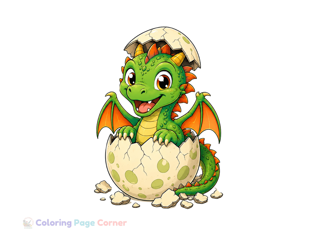 Baby Dragon Hatching Coloring Page for Kids