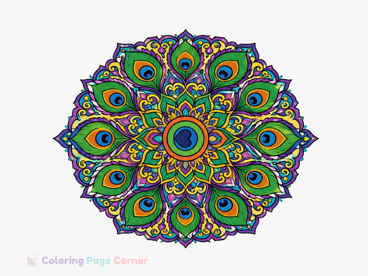 Peacock Feather Mandala Coloring Page for Kids