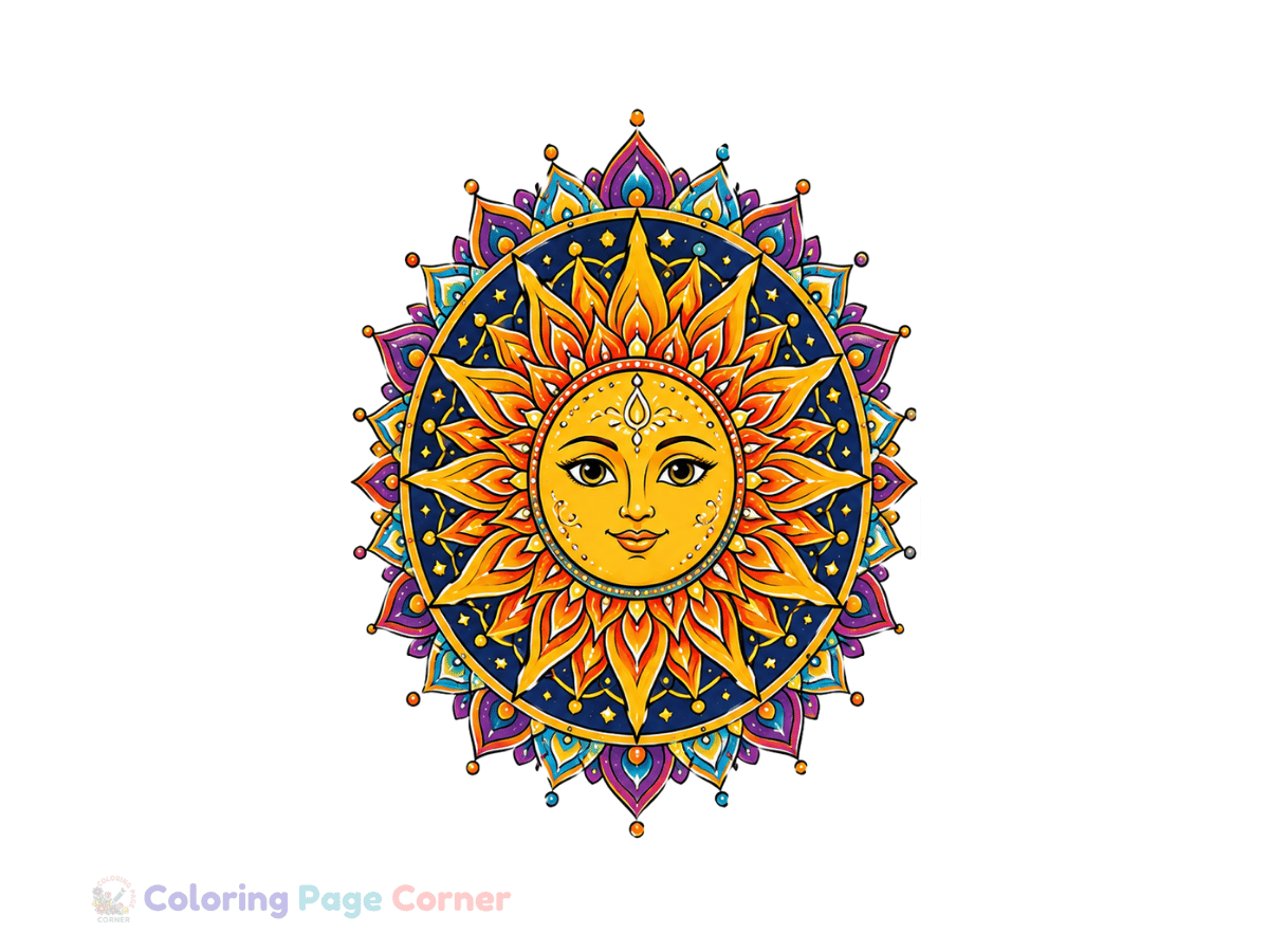 Free Radiant Sunburst Mandala Coloring Page
