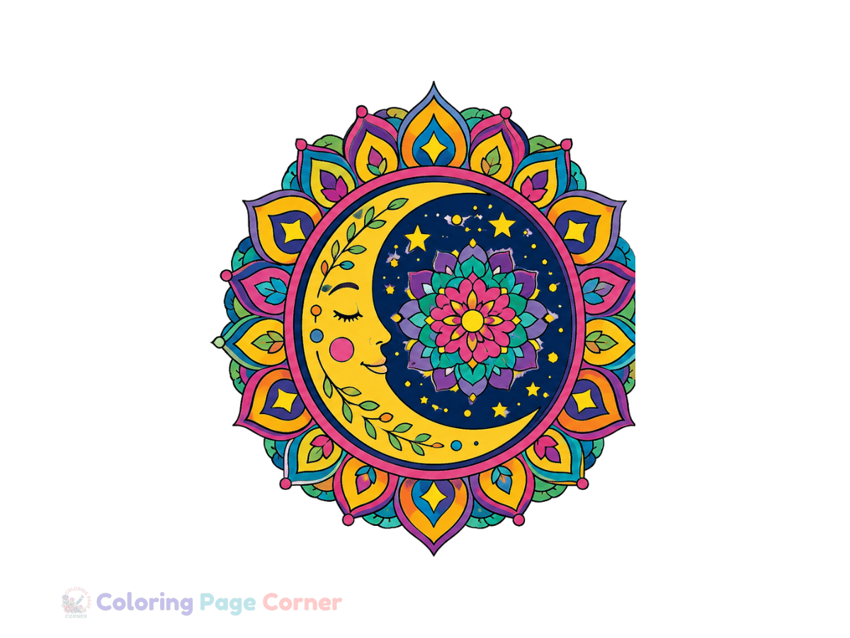 Printable Moon Mandala Coloring Page