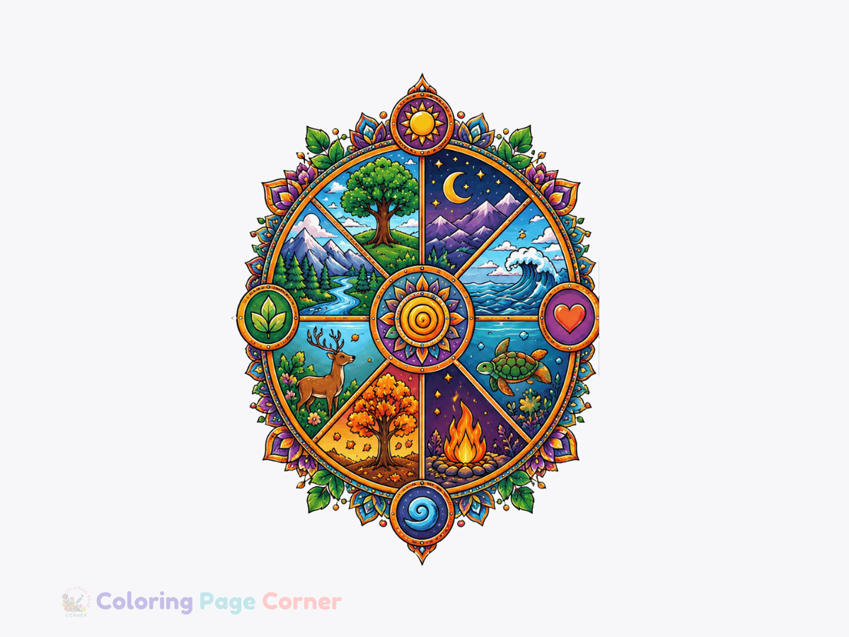 Wheel of Life Mandala Coloring Page