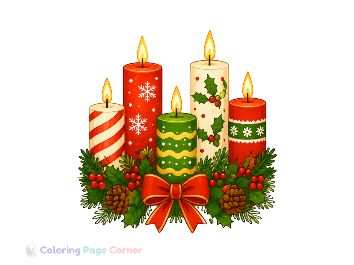 Holiday Candle Lighting Coloring Page for Kids