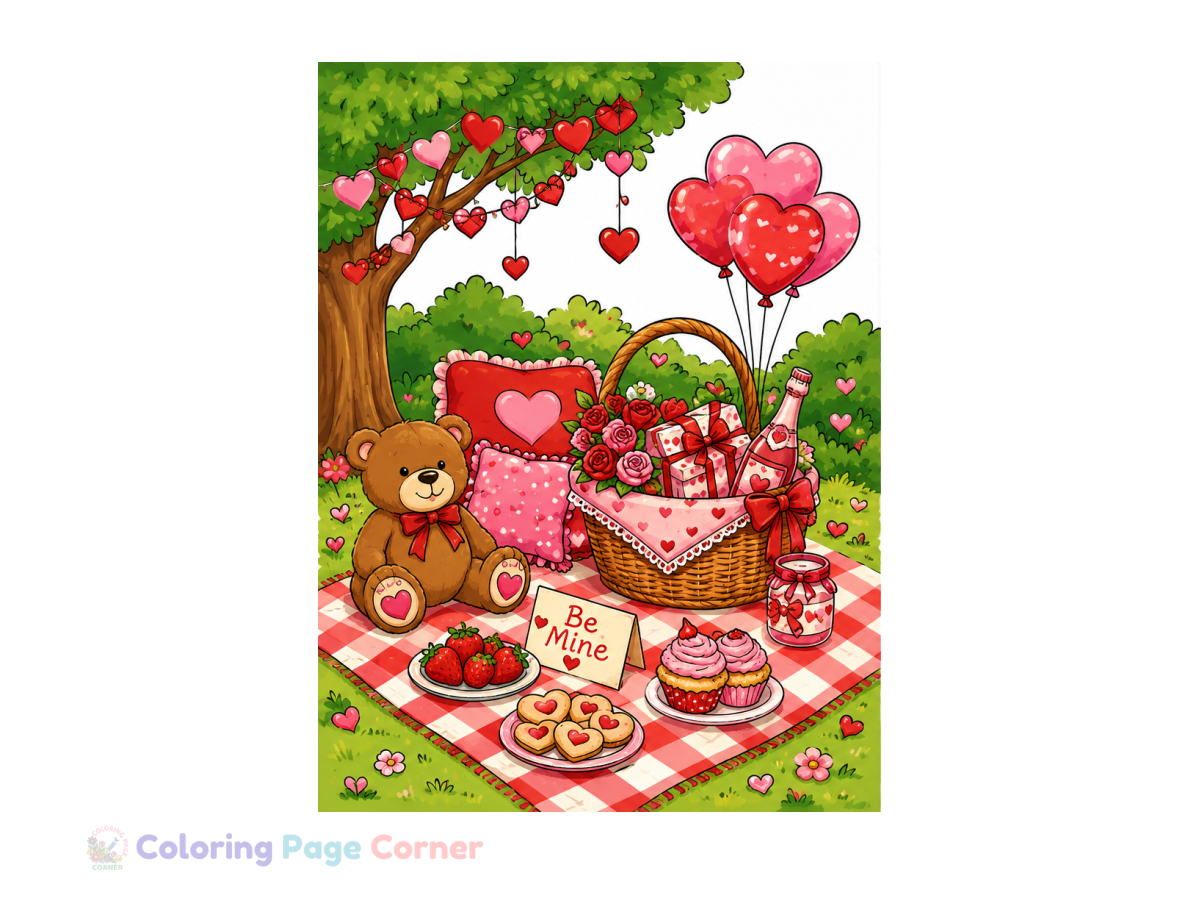 Valentine Picnic Coloring Page Coloring Page for Kids