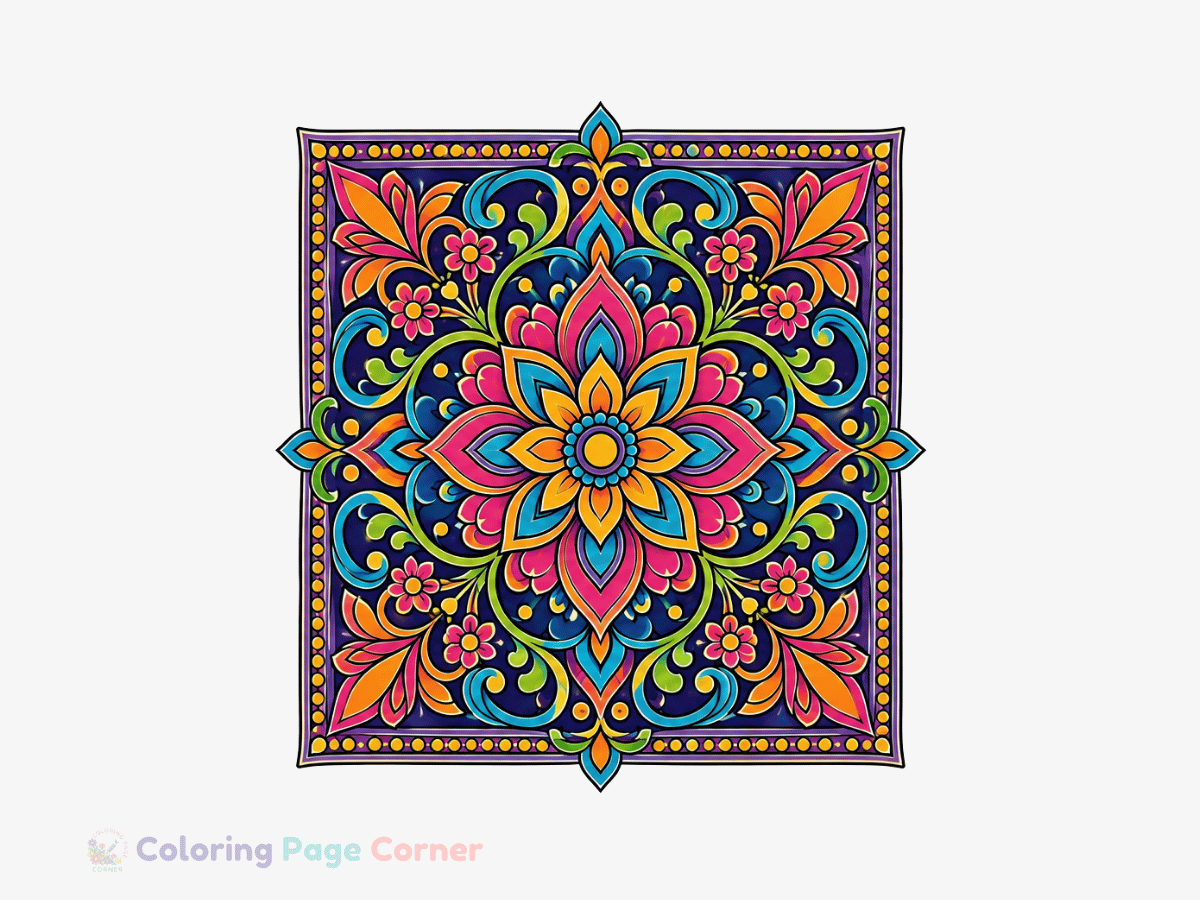 Symmetry Square Mandala Coloring Page