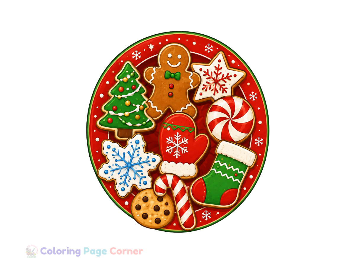 Printable Holiday Cookie Plate Coloring Page