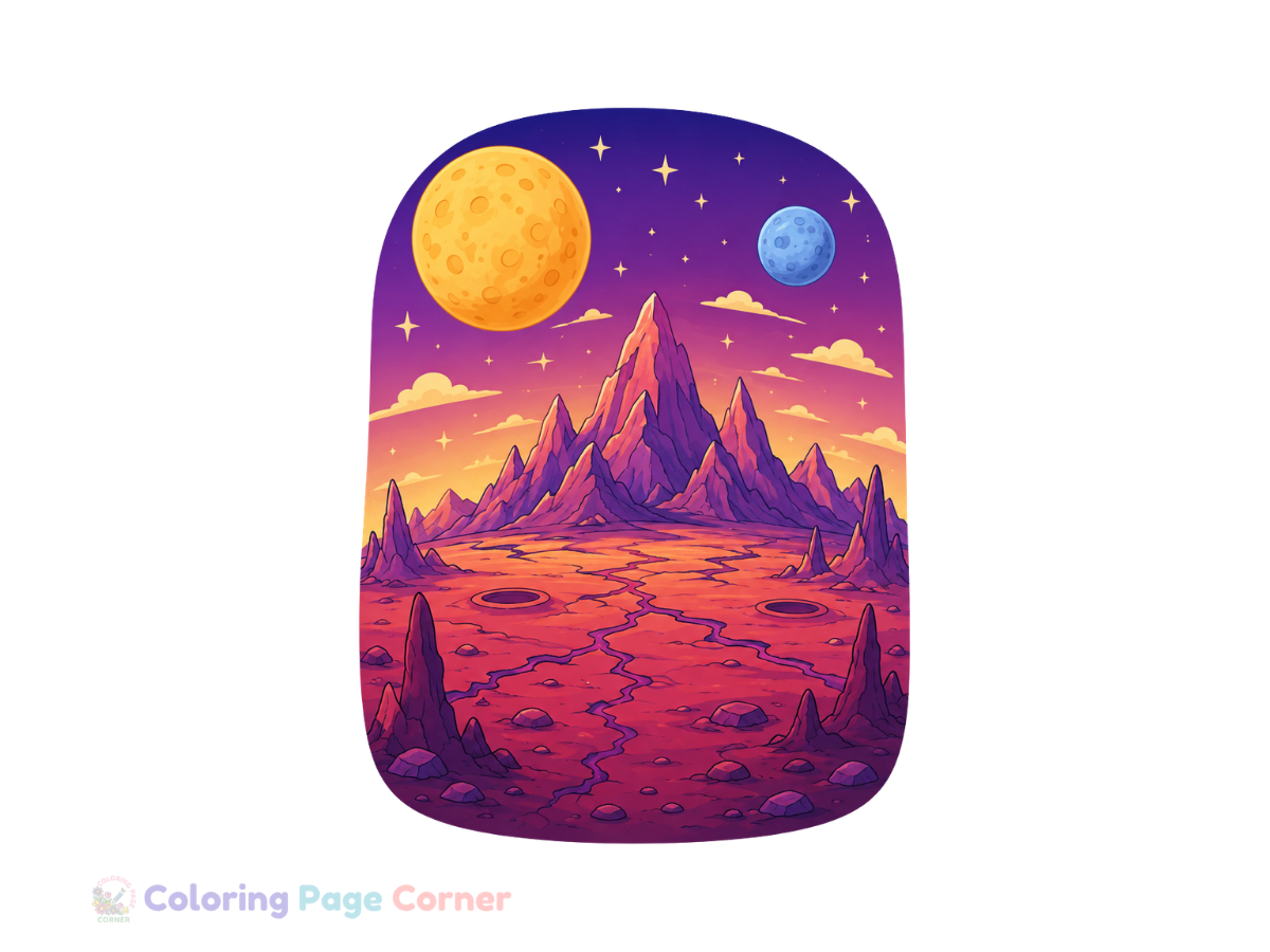 Free Alien Planet Landscape Coloring Page