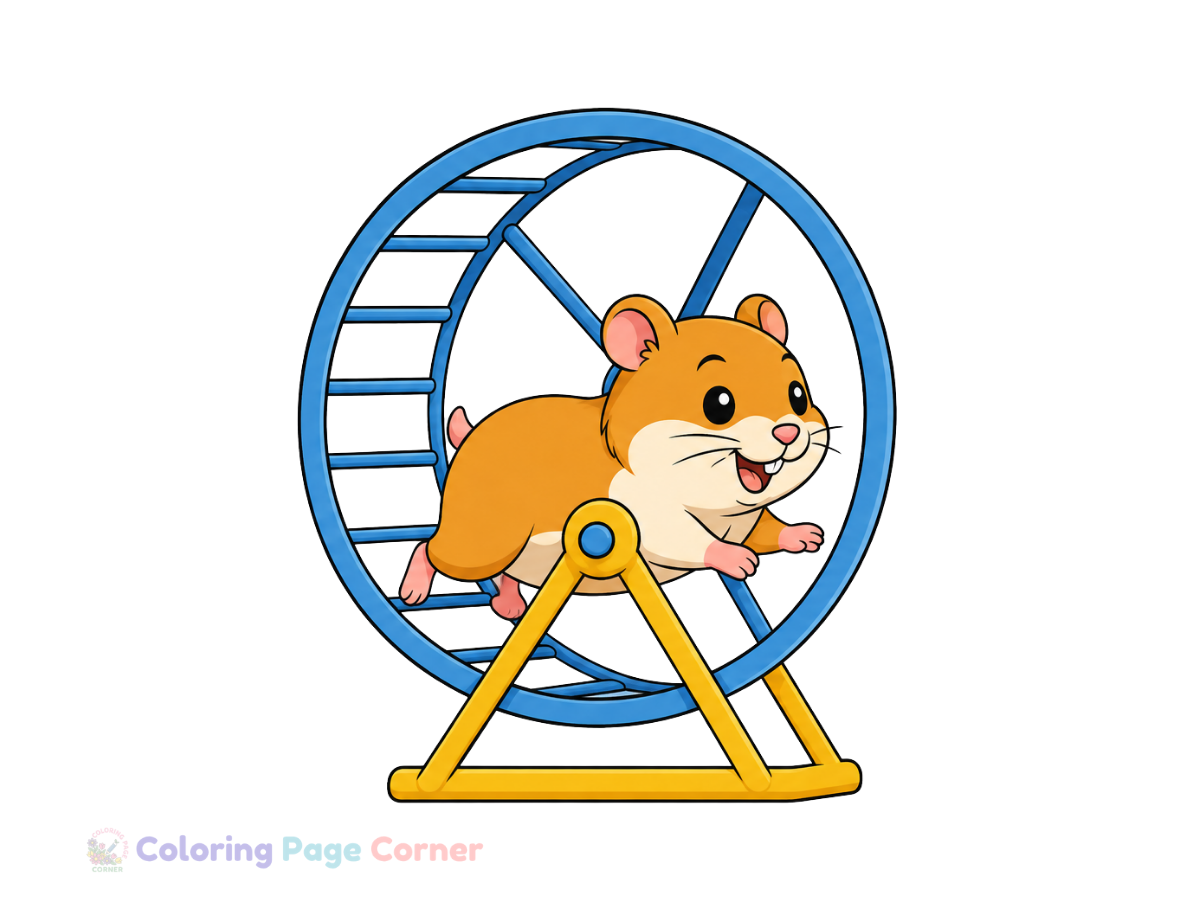 Hamster on a Wheel Coloring Page