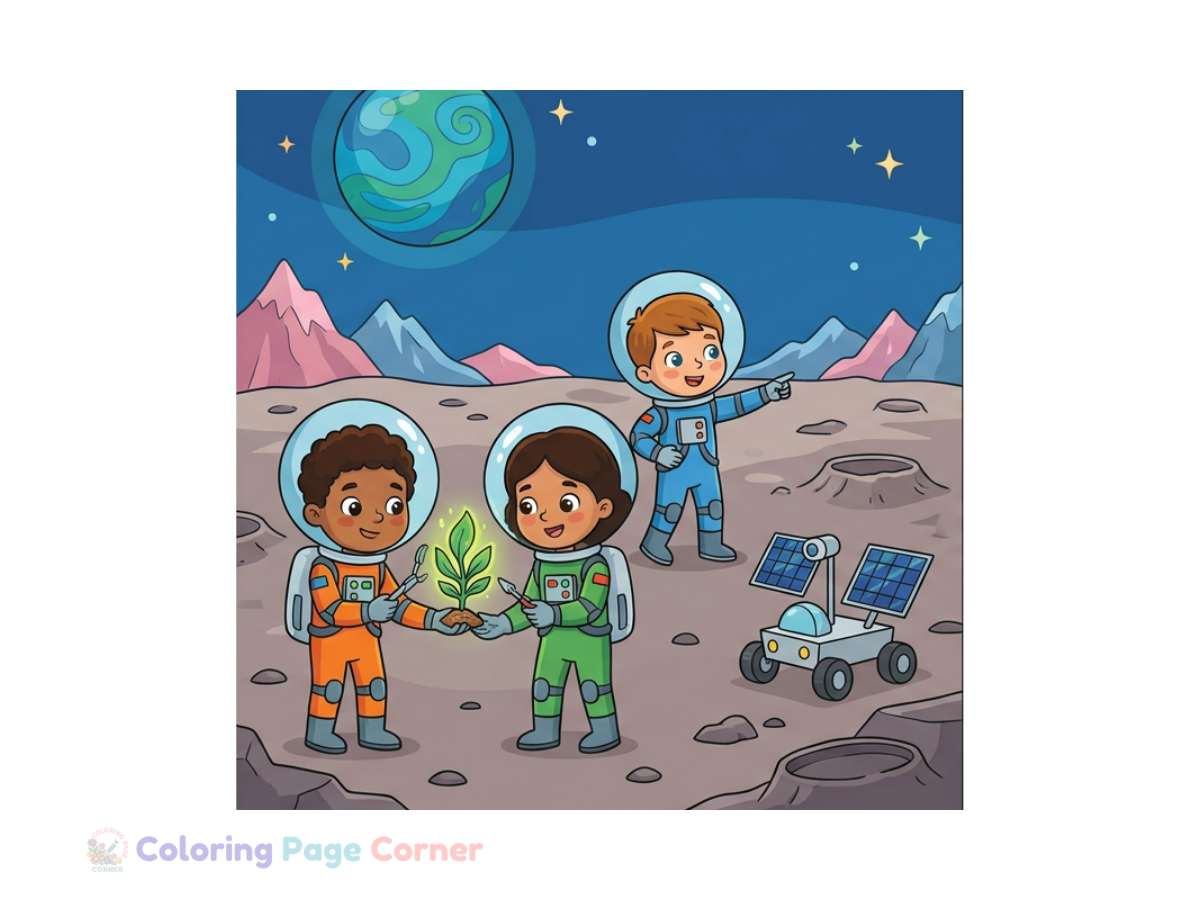 Free Kids Astronaut Team Coloring Page