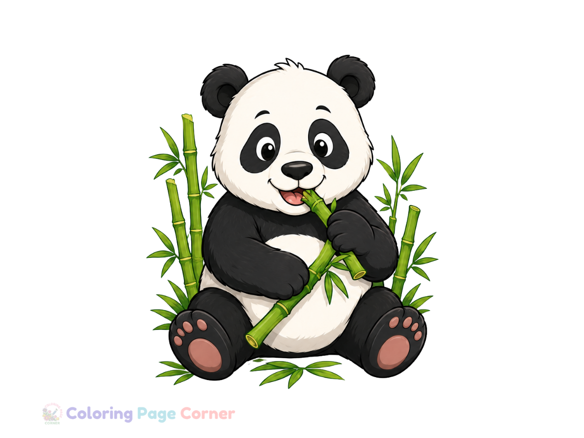 Free Panda Eating Bamboo Coloring Page