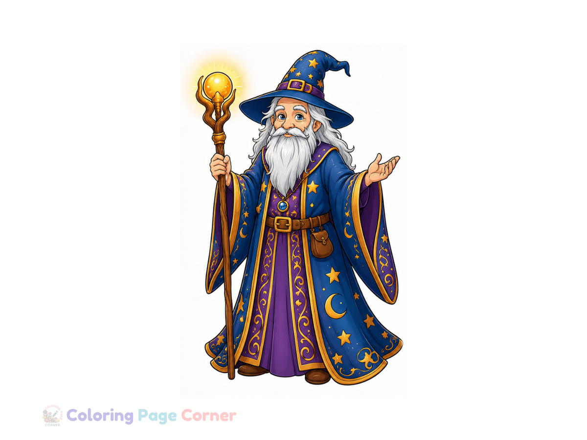 Printable Wise Wizard Coloring Page