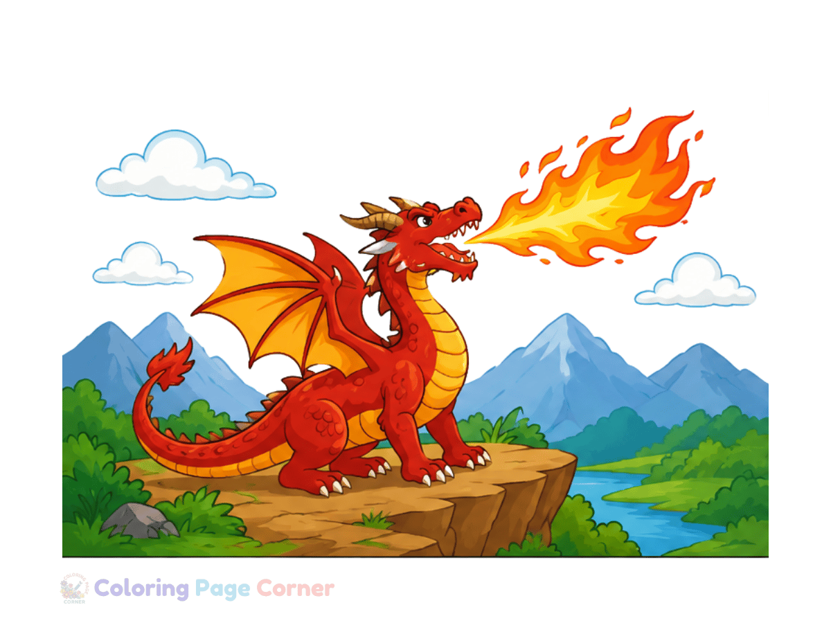 Free Fire-Breathing Dragon Coloring Page