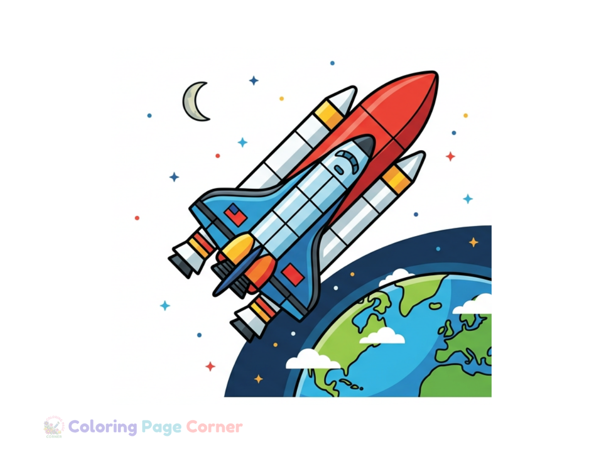 Free Space Shuttle in Orbit Coloring Page