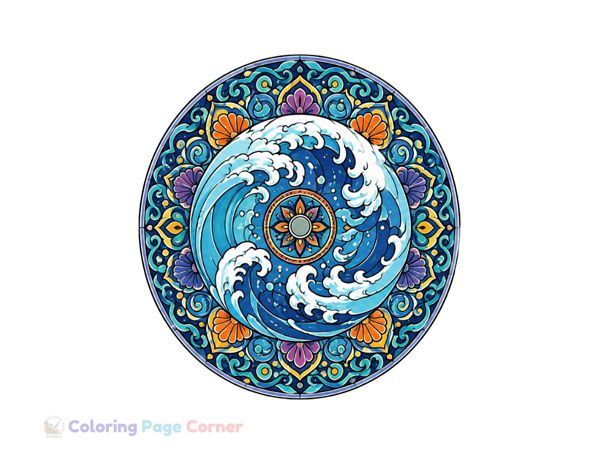 Printable Ocean Wave Mandala Coloring Page