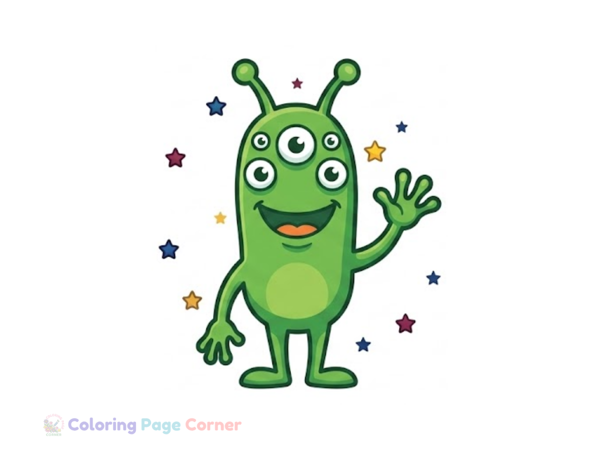 Friendly Alien Waving Coloring Page for Kids