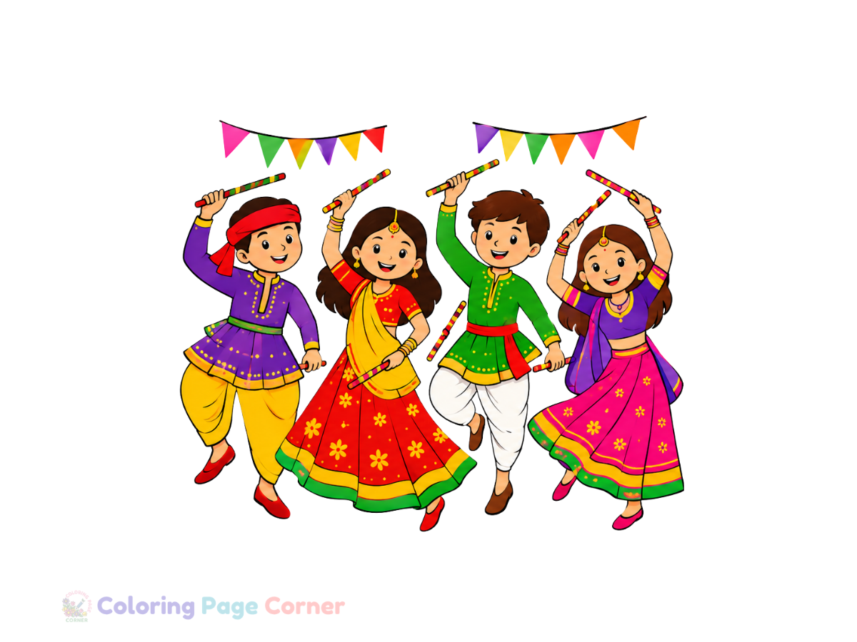 Festival Dancers Celebration Coloring Page