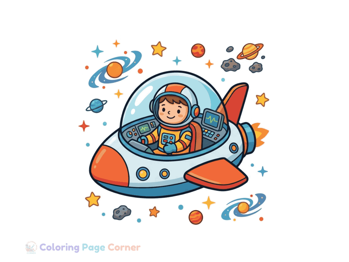 Astronaut's Spaceship Coloring Page