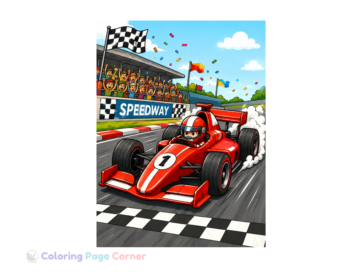 Free Race Car in Action Coloring Page