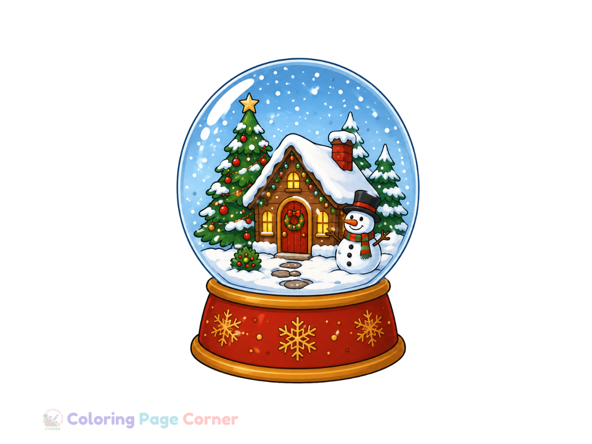 Holiday Snow Globe Coloring Page for Kids
