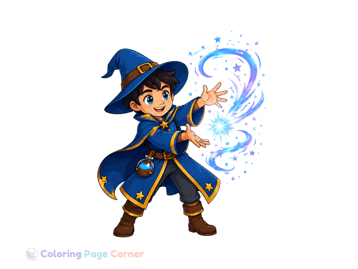 Young Apprentice Mage Coloring Page