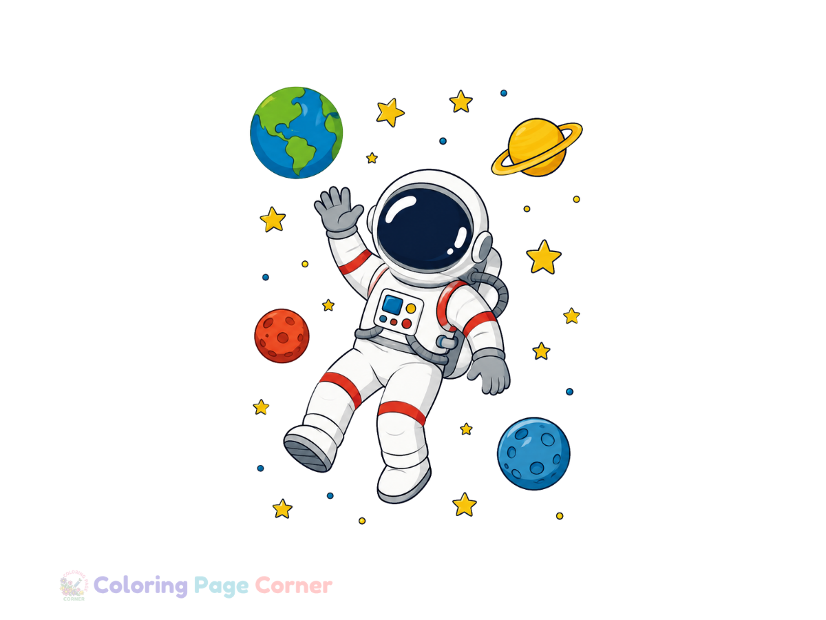 Astronaut Floating in Space Coloring Page for Kids