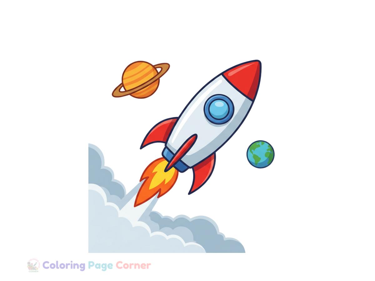 Rocket Launching to Space Coloring Page
