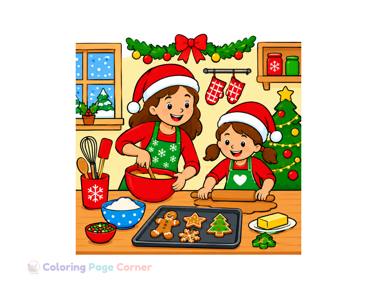 Printable Holiday Baking Scene Coloring Page