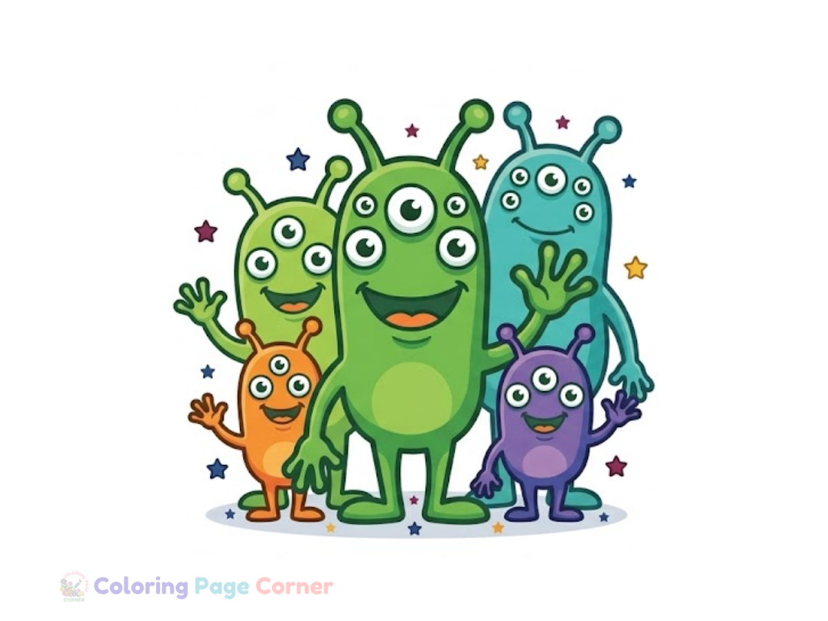 Alien Family Coloring Page