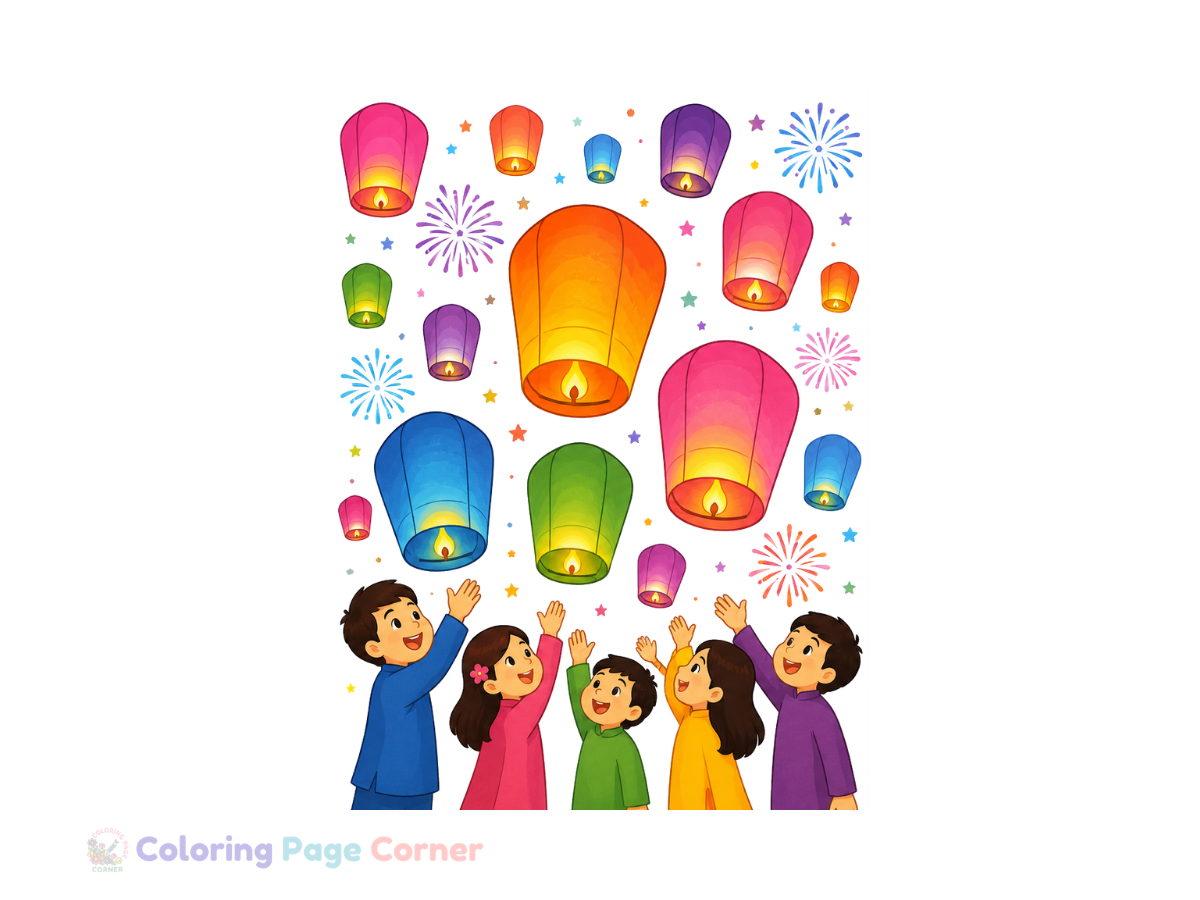 Holiday Lantern Festival Coloring Page for Kids