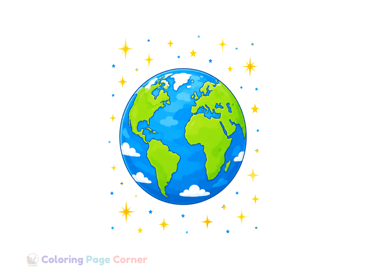 Earth Seen from Space Coloring Page for Kids