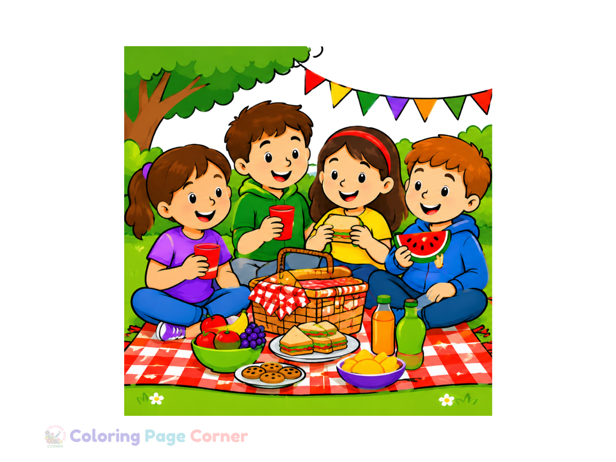 Printable Holiday Picnic Celebration Coloring Page