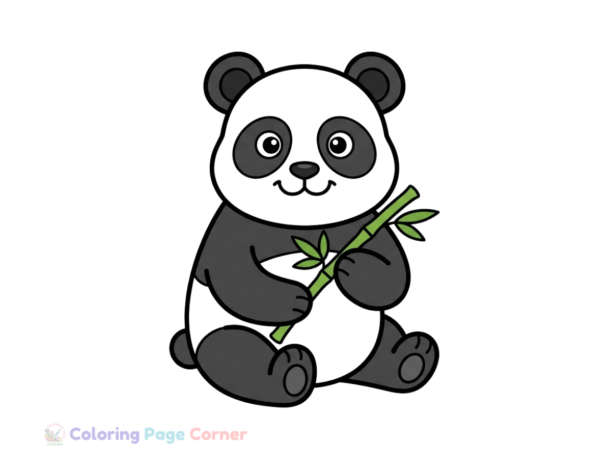 Free Panda Eating Bamboo Coloring Page