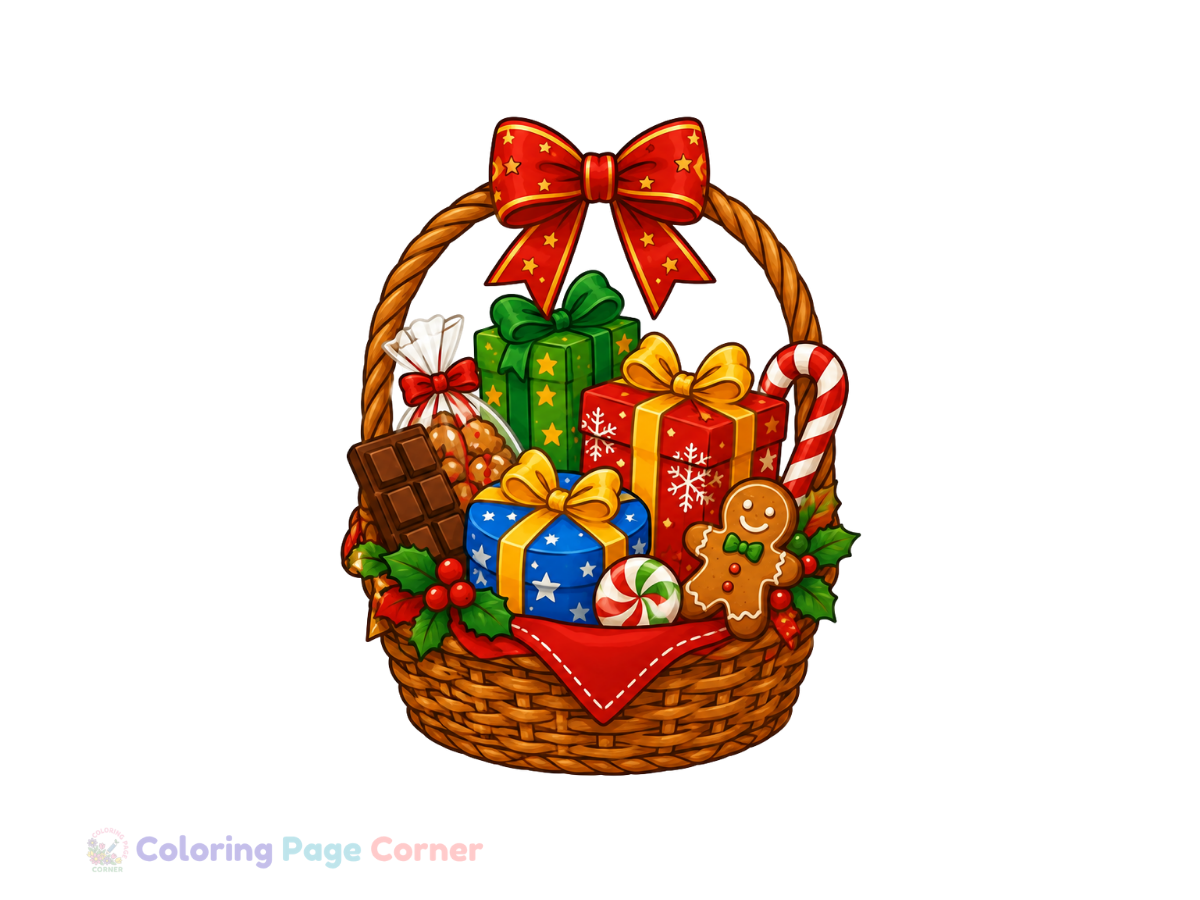 Free Festive Gift Basket Coloring Page