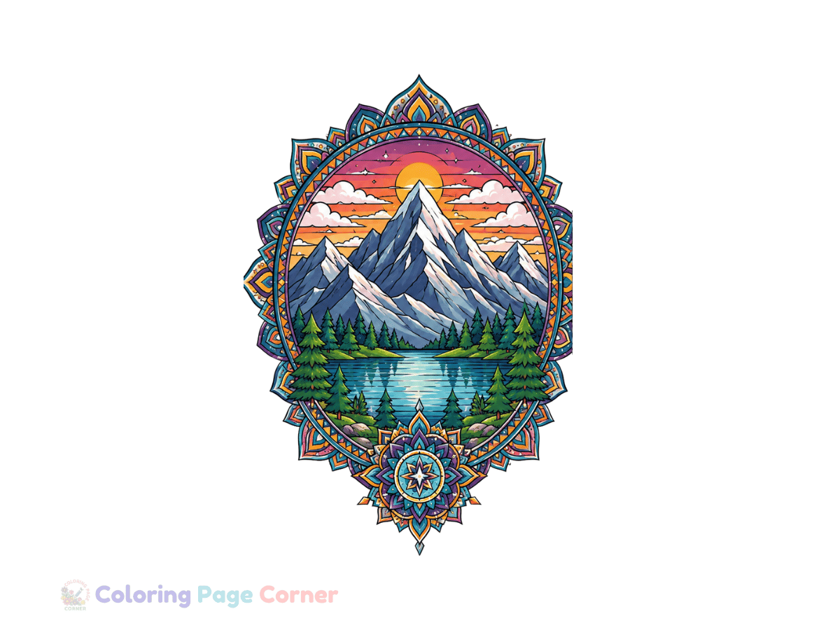 Printable Mountain Mandala Coloring Page