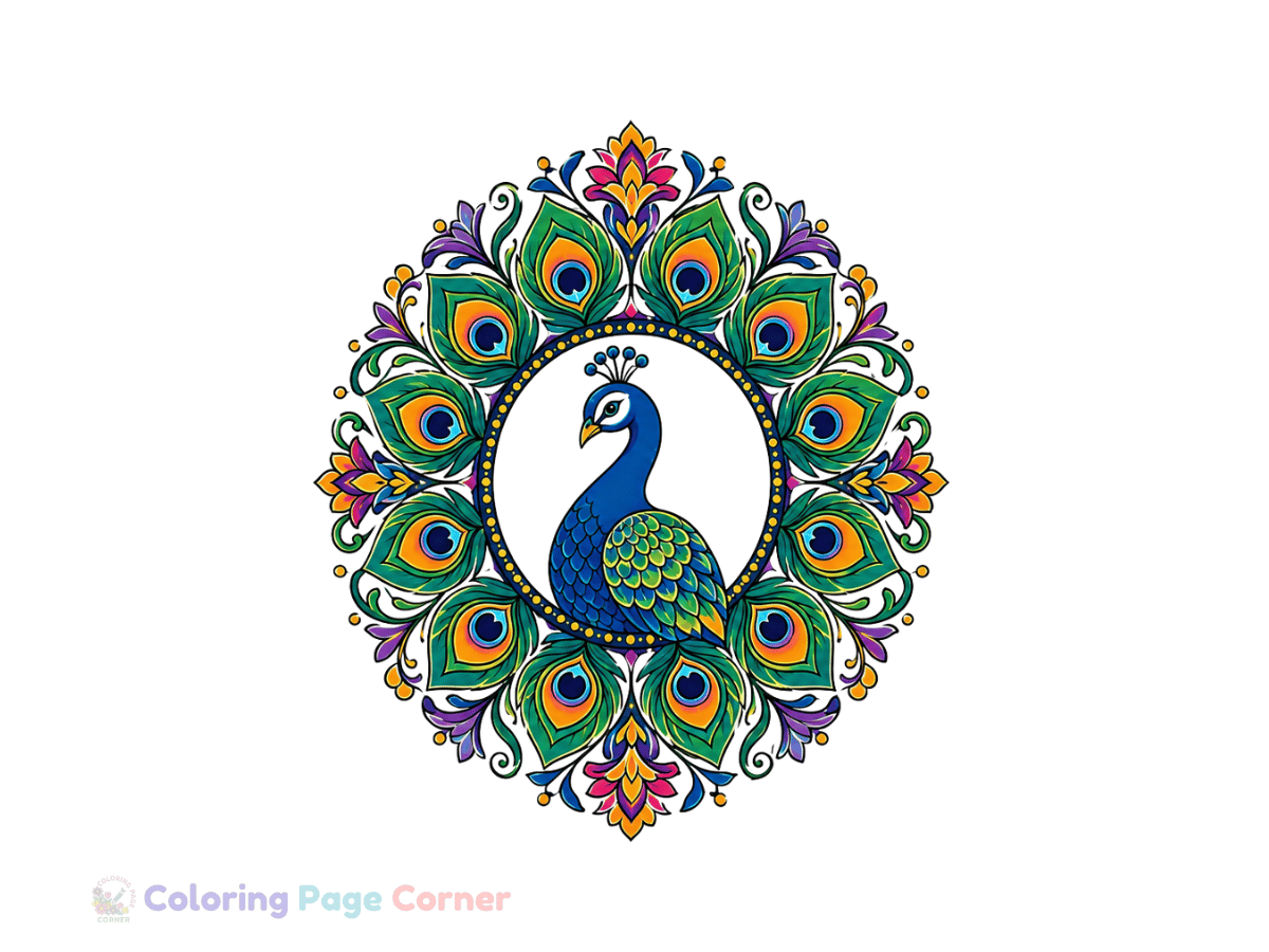 Peacock Wreath Mandala Coloring Page for Kids