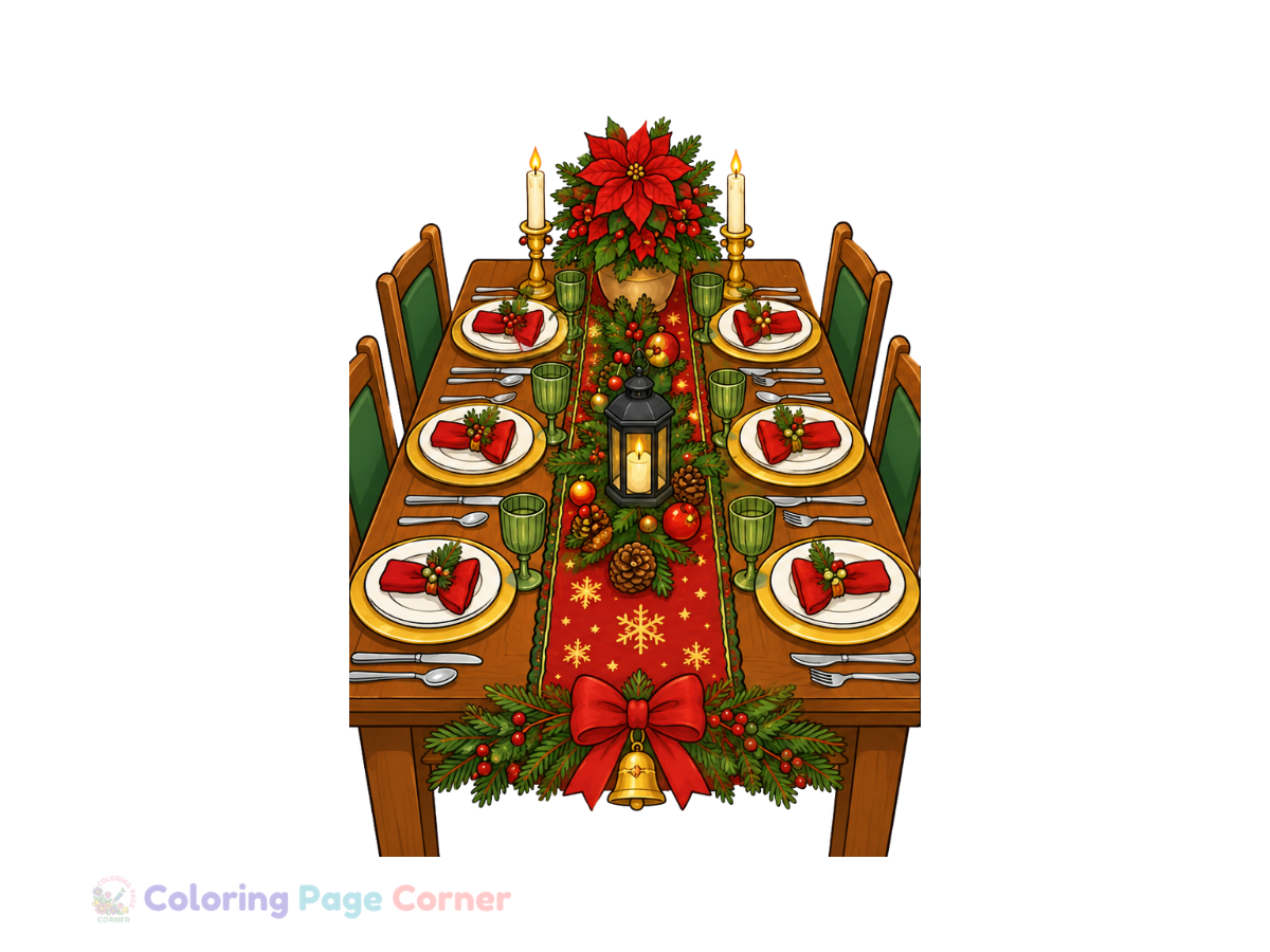 Free Festive Table Setting Coloring Page