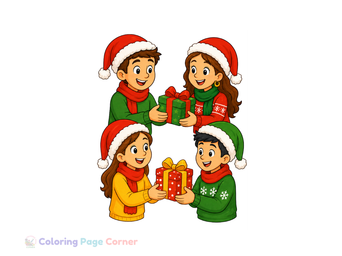Holiday Gift Exchange Coloring Page