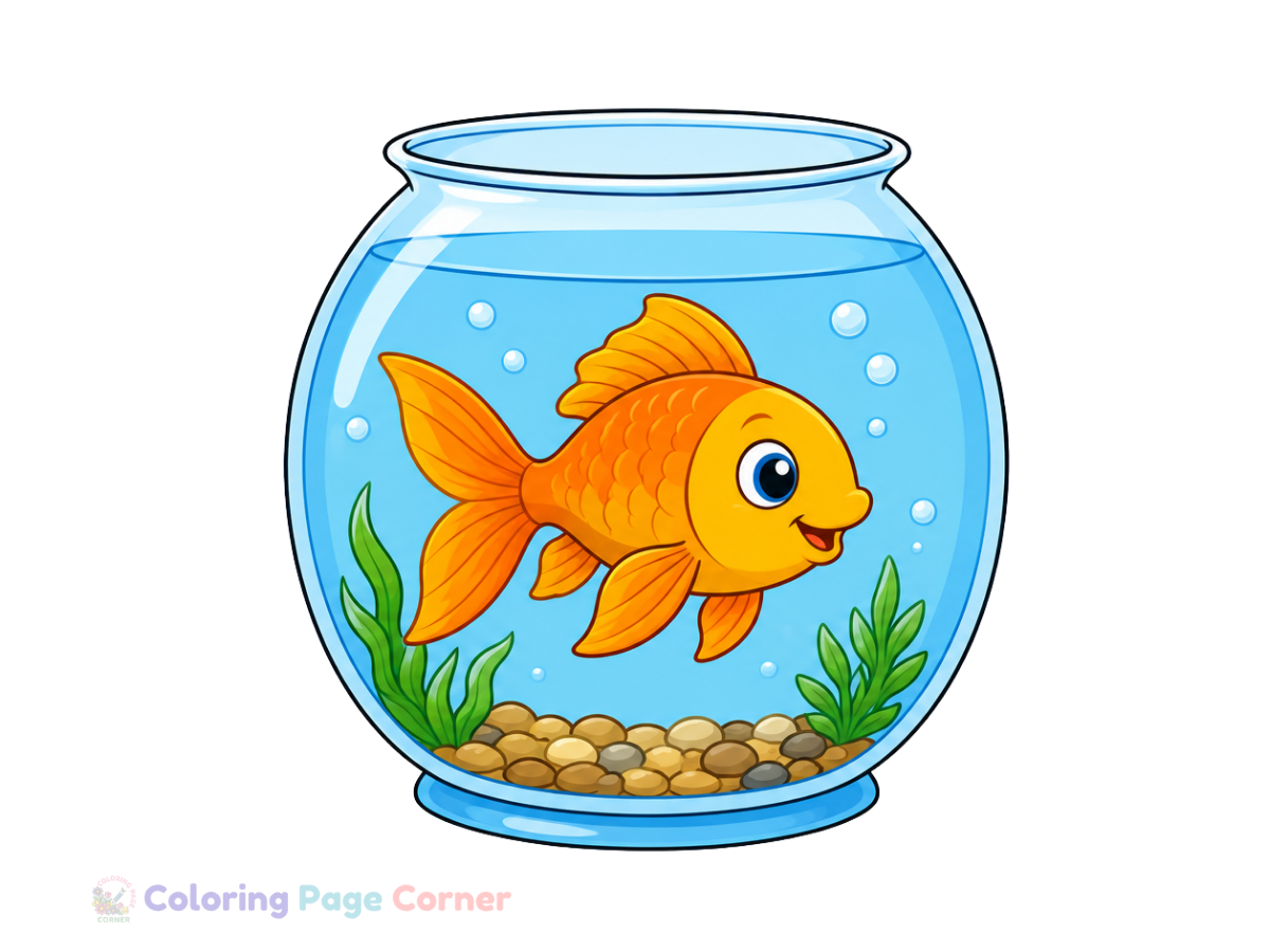 Goldfish in a Bowl Coloring Page for Kids