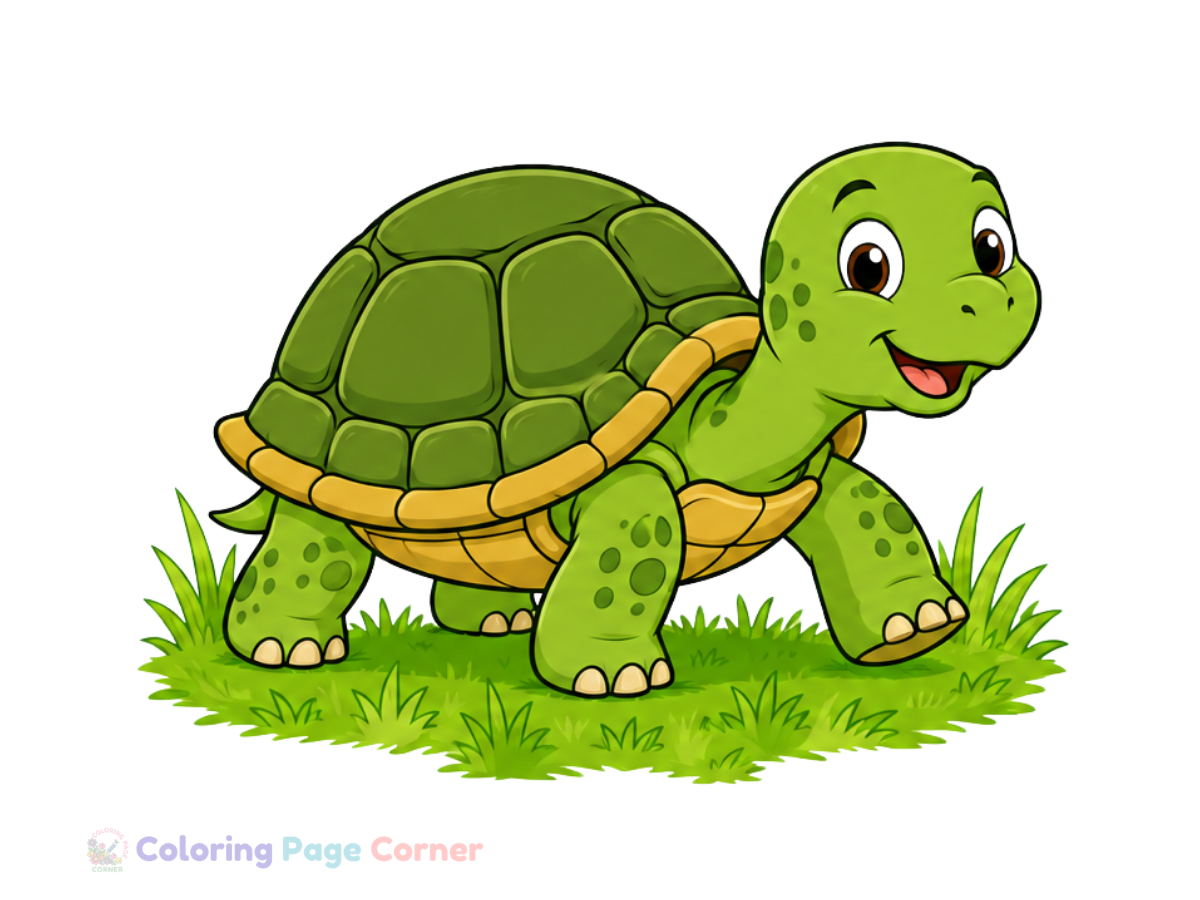 Turtle Taking a Walk Coloring Page for Kids