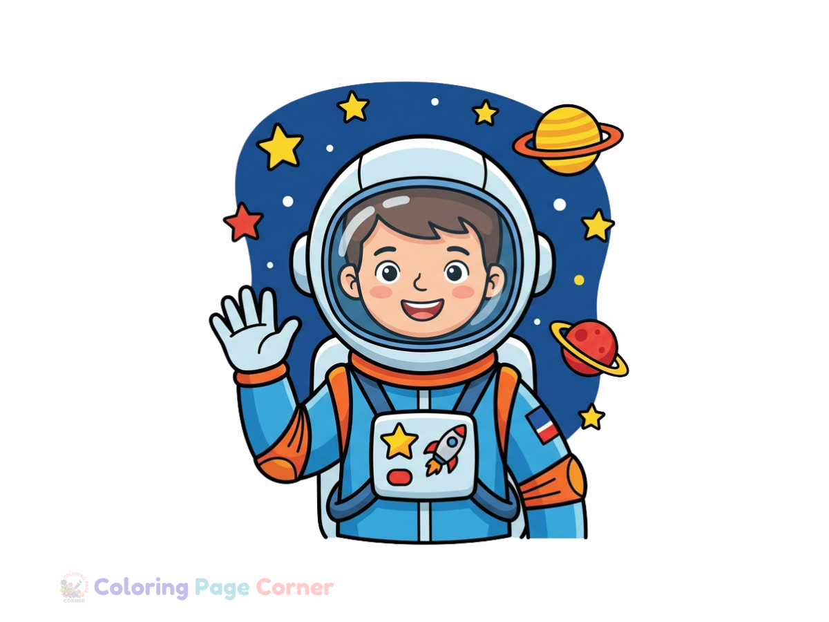 Astronaut Waving Hello Coloring Page