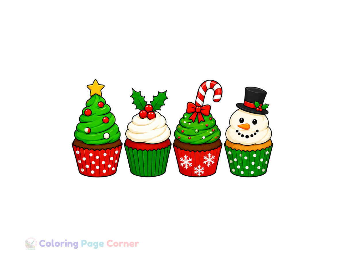 Printable Holiday Cupcakes Coloring Page