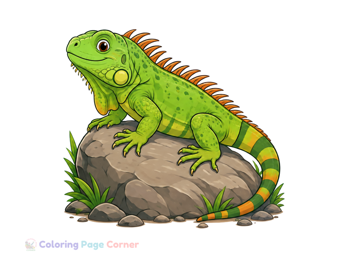 Printable Iguana Sunbathing Coloring Page