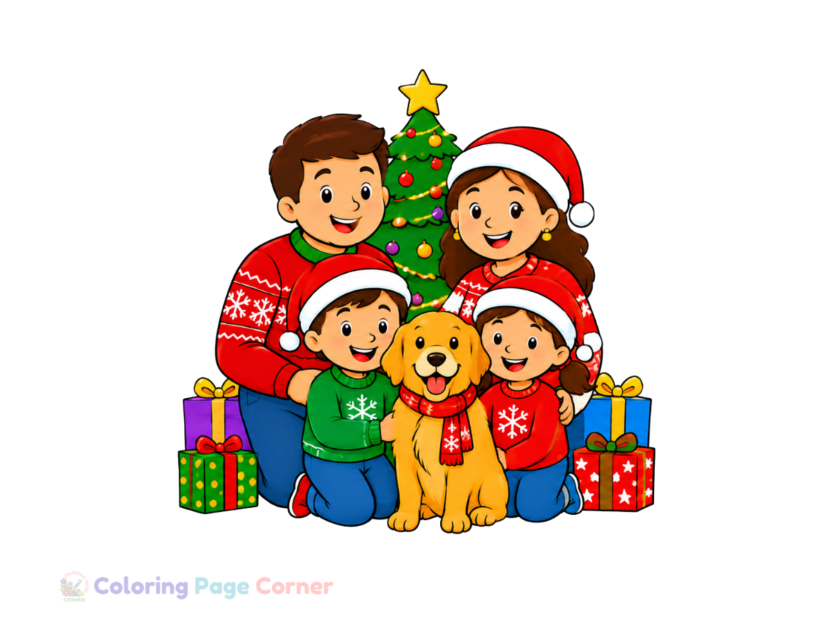 Free Holiday Family Photo Coloring Page