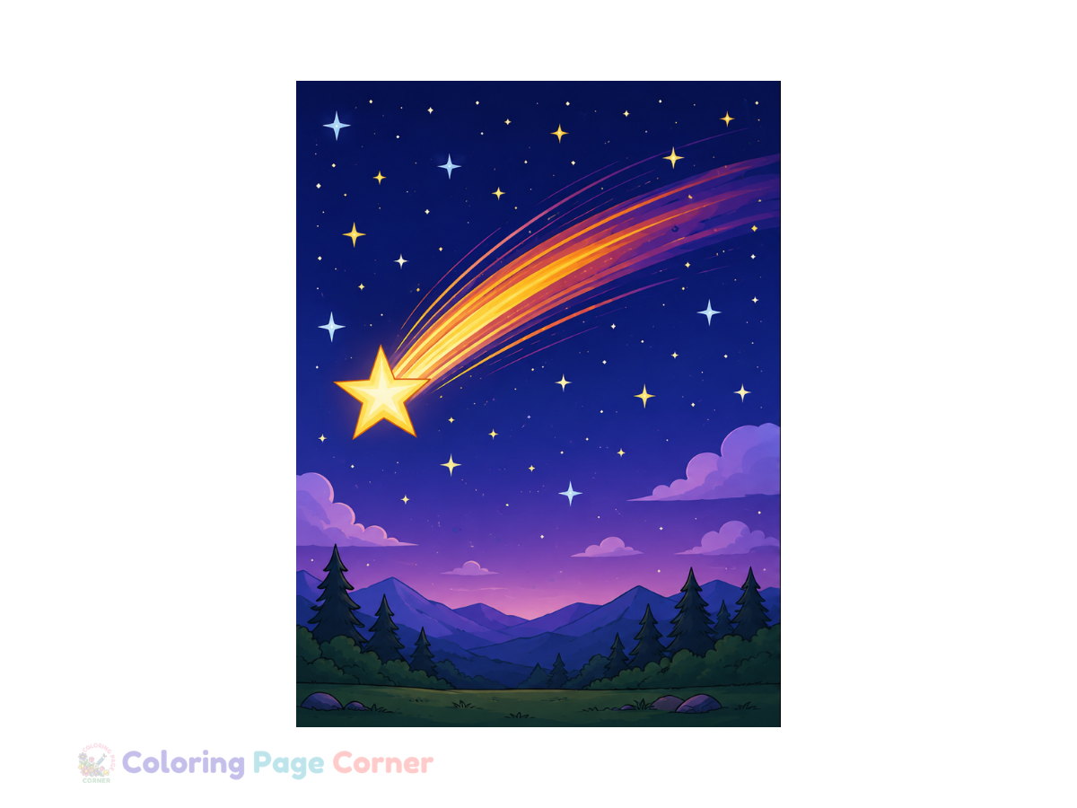 Shooting Star Night Sky Coloring Page