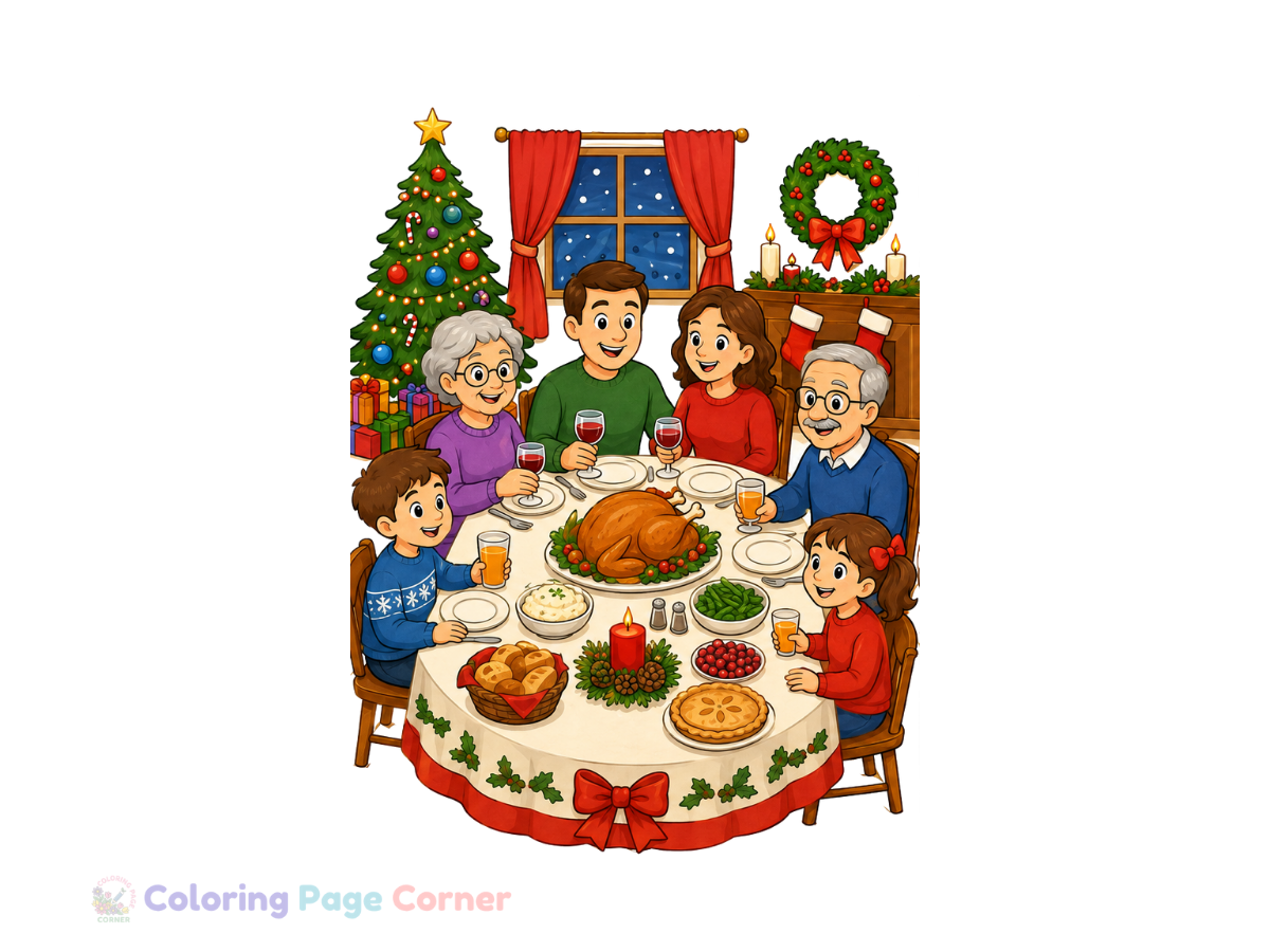 Printable Family Holiday Dinner Coloring Page