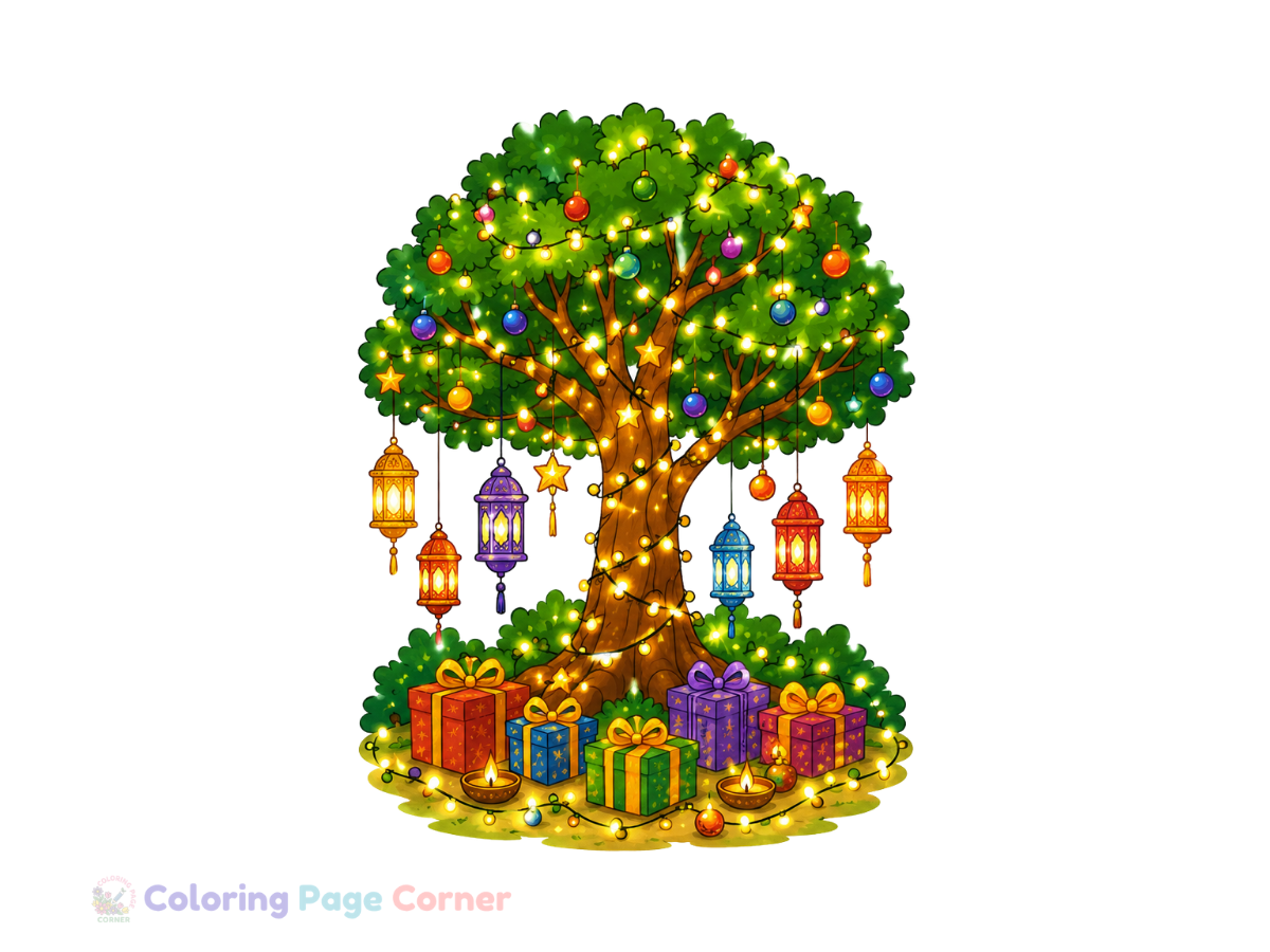 Holiday Tree Lighting Coloring Page for Kids