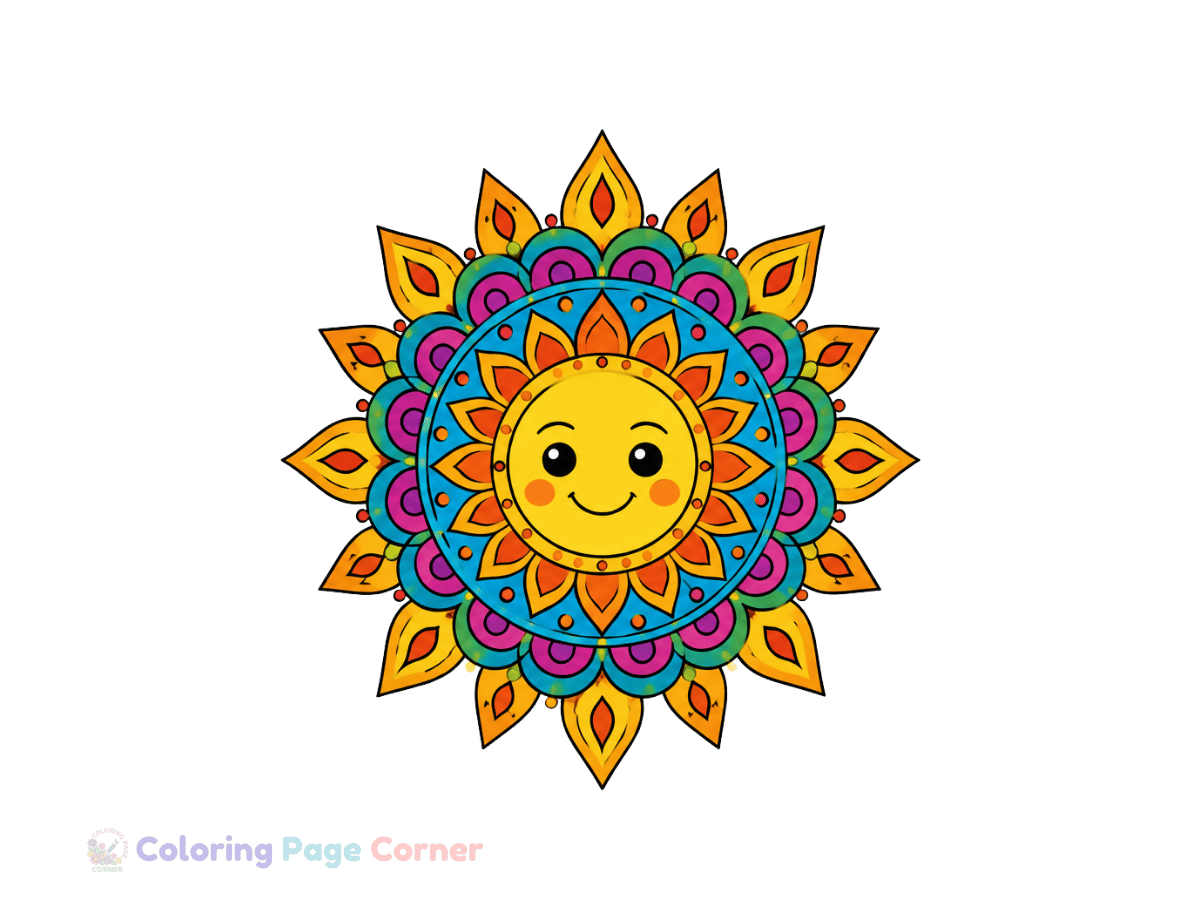 Sun Mandala Coloring Page for Kids
