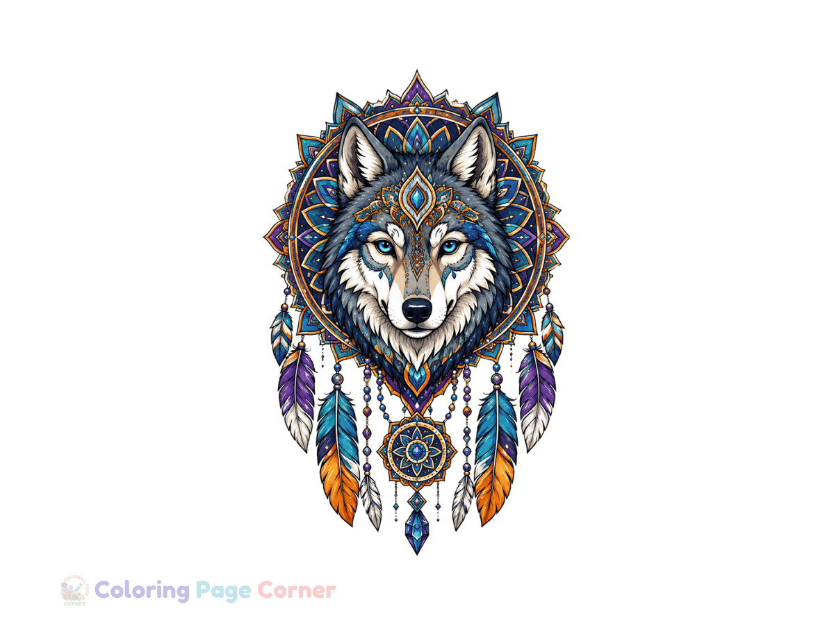 Printable Wolf Spirit Mandala Coloring Page